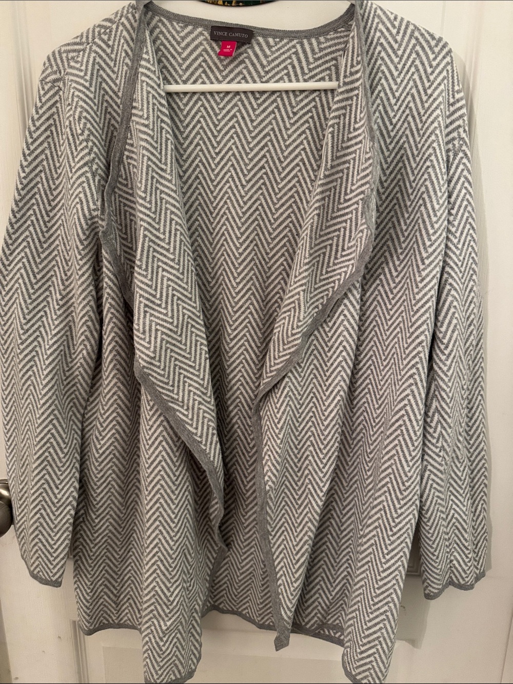 Vince Camuto Gray Chevron Open Drape Cardigan